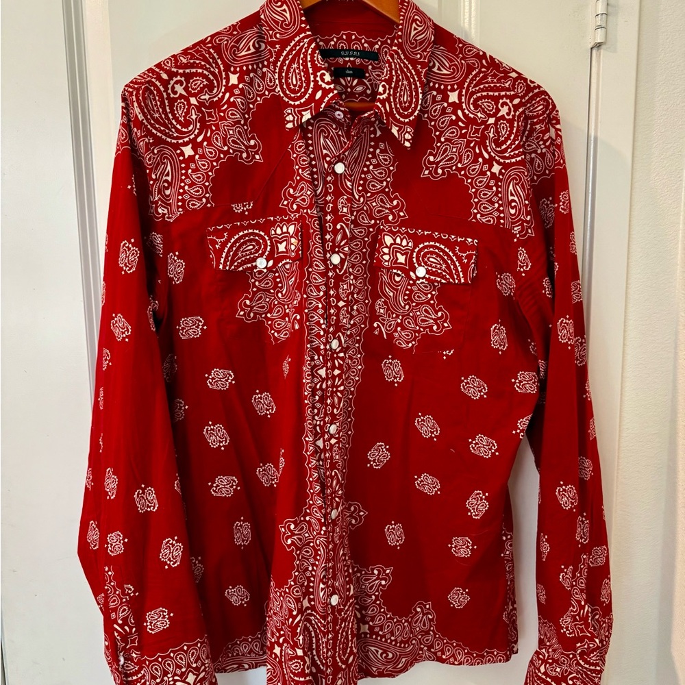 Gucci Red Casual Button Down Shirt with Paisley Design
